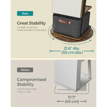 SONGMICS 360° Swivel Mirrored Jewelry Cabinet with Lights, Full-Length Mirror with Jewelry Storage, Standing Jewelry Armoire Organizer, with Large Storage Basket, Makeup Shelf, Rustic Brown UJJC018X01