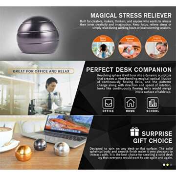 SIWAN-TOY Desk Fidget Toys Safe for Adults & Kids New Version Metal Stress Reliever Kinetic Spinning Ball Unique Physics Art Gadget for Office & Home Anti Anxiety ADHD Relief Autism Relief Relaxation (Gray)