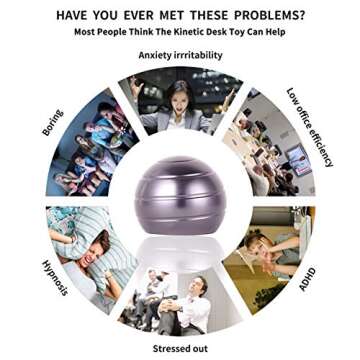 SIWAN-TOY Desk Fidget Toys Safe for Adults & Kids New Version Metal Stress Reliever Kinetic Spinning Ball Unique Physics Art Gadget for Office & Home Anti Anxiety ADHD Relief Autism Relief Relaxation (Gray)