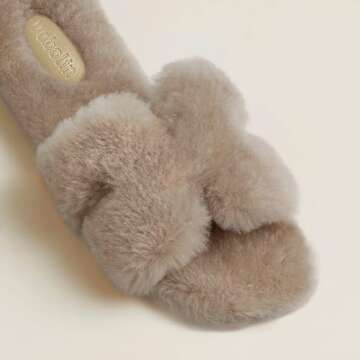 DOBOLIN Women's Slippers Fuzzy House Slippers Indoor and Outdoor House Shoes Comfy Faux Fur Open Toe Slippers Beige Size 11