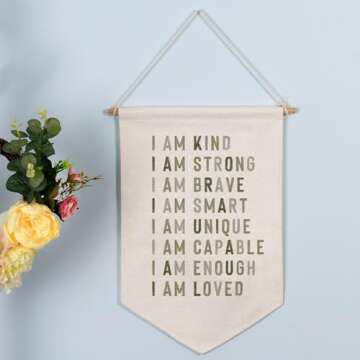 Inspirational Quotes for Kids Wall Hanging Flag – Positive Affirmations Banner for Nursery