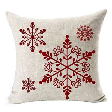 Andreannie Happy Winter Beautiful Red Fantastic Shadow Various Snowflakes Merry New Home Room Decorative Cotton Linen Throw Pillow Case Cushion Cover Square 18 X 18 Inches¡­