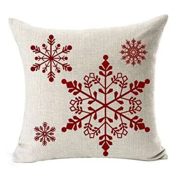 Andreannie Happy Winter Beautiful Red Fantastic Shadow Various Snowflakes Merry New Home Room Decorative Cotton Linen Throw Pillow Case Cushion Cover Square 18 X 18 Inches¡­