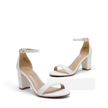 DREAM PAIRS Women's Chunk Low Heel Pump Sandals,Size 6,White/Pu,CHUNK