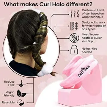 Curl Halo Heatless Curls | The Ultimate Heatless Curler For All Hair Types | Microfiber Heatless Curler | Wired Overnight Curler for Secure Hold (Black)