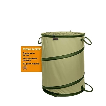 Fiskars Kangaroo Collapsible Garden Bag for Yard Waste, 30 Gallon Reusable Container for Lawn Care a...