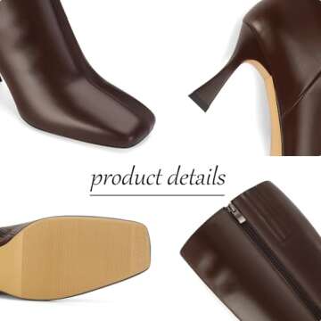 Dsevht Brown Leather Knee High Boots for Women Stiletto Kitten Heeled Sexy Tall Boots Square Toe and Side Zipper Design Fashion Dress Boots
