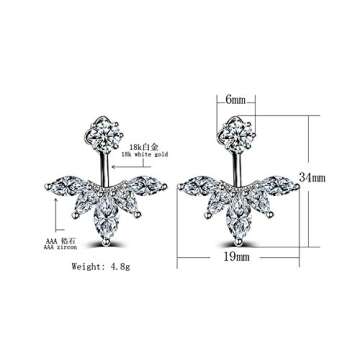 megko 925 Sterling Silver Cubic Zirconia Earrings Leaf Feather Ear Jacket Front Back Ear Cuffs Stud Earring(silver)