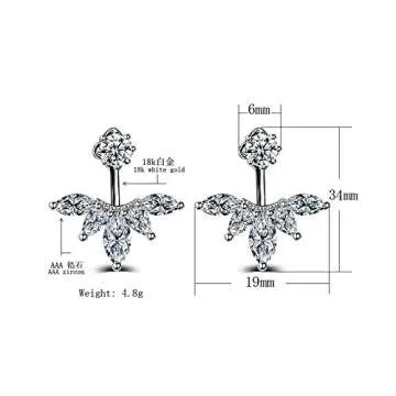 megko 925 Sterling Silver Cubic Zirconia Earrings Leaf Feather Ear Jacket Front Back Ear Cuffs Stud Earring(silver)