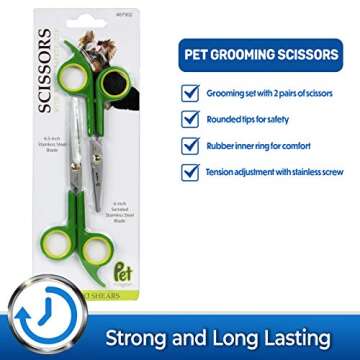 Pet Magasin Japanese Stainless Steel Grooming Scissors (2) for Facial Hair and Larger for Body Trimming with Round Tip