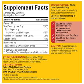 Nature Made Fish Oil Gummies, Omega 3 Fish Oil Supplements, Healthy Heart Support, 90 Gummies, 45 Day Supply