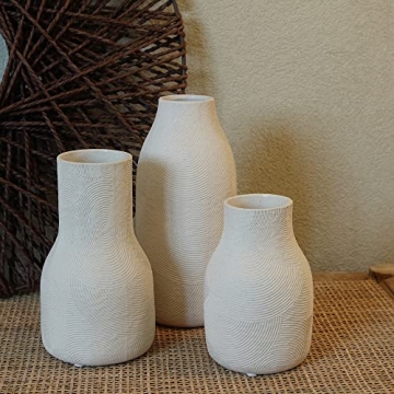 Banllis Ceramic Vases Set - Matte White Decorative Vase Trio for Home Decor