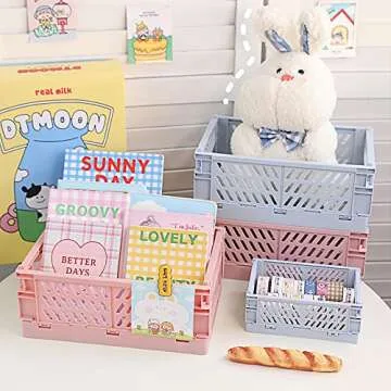 Weraher Plastic Storage Baskets for Desk Organizing, Office Drawer Organizer, 2 Medium+2 Small Durab...