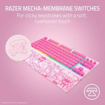 Razer Ornata V3 TKL Gaming Keyboard: Low-Profile Keys - Mecha-Membrane Switches - UV-Coated Keycaps - Backlit Media Keys - 8-Zone RGB Lighting - Magnetic Wrist Wrest - Hello Kitty & Friends Edition