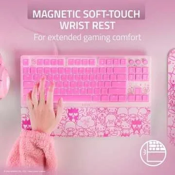 Razer Ornata V3 TKL Gaming Keyboard: Low-Profile Keys - Mecha-Membrane Switches - UV-Coated Keycaps - Backlit Media Keys - 8-Zone RGB Lighting - Magnetic Wrist Wrest - Hello Kitty & Friends Edition