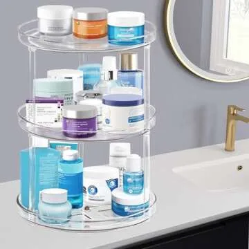 Adoco 3 Tier Lazy Susan Bathroom Organizer, 9.25 Inch Clear Makeup Organizer Skincare Organizers, Perfume Organizer Bathroom Organizer Countertop- Make Up Organizers and Storage
