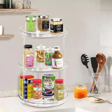Adoco 3 Tier Lazy Susan Bathroom Organizer, 9.25 Inch Clear Makeup Organizer Skincare Organizers, Perfume Organizer Bathroom Organizer Countertop- Make Up Organizers and Storage
