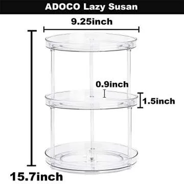 Adoco 3 Tier Lazy Susan Bathroom Organizer, 9.25 Inch Clear Makeup Organizer Skincare Organizers, Perfume Organizer Bathroom Organizer Countertop- Make Up Organizers and Storage