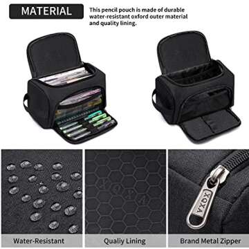 XQXA Large Capacity Pencil Case Organizer, Multifunctional Extra Big Pencil Pouch with Compartmens, Travel Simple Stationery Pen Bag, Fabric Pencil Bag for Men Women Girl Boy (Black)