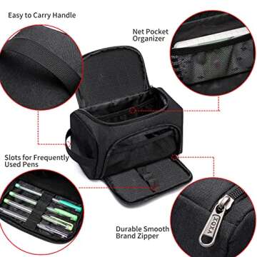 XQXA Large Capacity Pencil Case Organizer, Multifunctional Extra Big Pencil Pouch with Compartmens, Travel Simple Stationery Pen Bag, Fabric Pencil Bag for Men Women Girl Boy (Black)