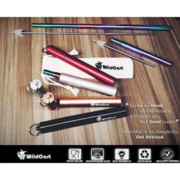 WildCart | Collapsible Rainbow Straw With Case | Portable | Reusable | Telescopic | Stainless Steel | Eco Friendly