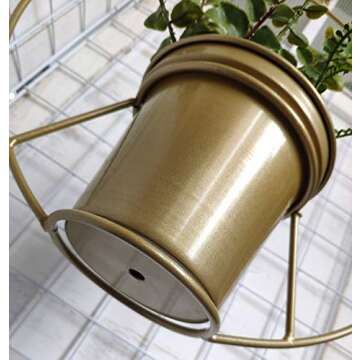 RISEON Boho Gold Metal Plant Hanger,Metal Round Hanging Planter, Modern Planter, Mid Century Plant Holder, Minimalist Planter for Indoor Outdoor Home Decor