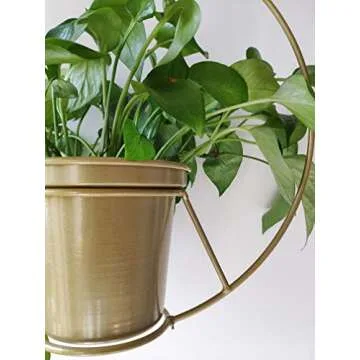 RISEON Boho Gold Metal Plant Hanger,Metal Round Hanging Planter, Modern Planter, Mid Century Plant Holder, Minimalist Planter for Indoor Outdoor Home Decor
