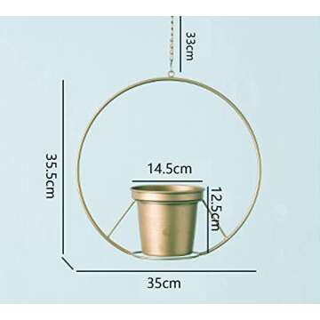 RISEON Boho Gold Metal Plant Hanger,Metal Round Hanging Planter, Modern Planter, Mid Century Plant Holder, Minimalist Planter for Indoor Outdoor Home Decor