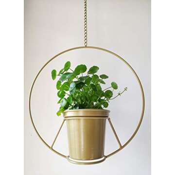 RISEON Boho Gold Metal Plant Hanger,Metal Round Hanging Planter, Modern Planter, Mid Century Plant Holder, Minimalist Planter for Indoor Outdoor Home Decor