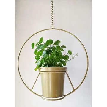 RISEON Boho Gold Metal Plant Hanger,Metal Round Hanging Planter, Modern Planter, Mid Century Plant Holder, Minimalist Planter for Indoor Outdoor Home Decor