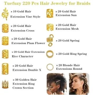 220 Pcs Gold Hair Jewelry Braid Accessories for Dazzling Styles