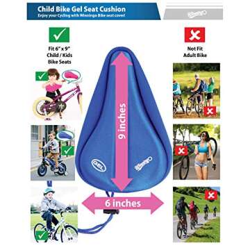 WINNINGO Gel Kids Bike Seat Cushion Cover, Anti-Slip Child Bike Seat Cover Comfortable Adjustable Small Bicycle Saddle Pad, 9'' X 6''