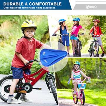 WINNINGO Gel Kids Bike Seat Cushion Cover, Anti-Slip Child Bike Seat Cover Comfortable Adjustable Small Bicycle Saddle Pad, 9'' X 6''