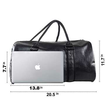 Leather Travel Bag with Shoe Pouch, Waterproof Weekender Overnight Bag, Carry On Duffel Bag for Men Women-Black