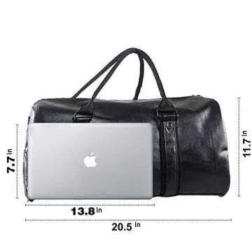 Leather Travel Bag with Shoe Pouch, Waterproof Weekender Overnight Bag, Carry On Duffel Bag for Men Women-Black