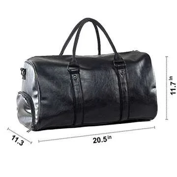 Leather Travel Bag with Shoe Pouch, Waterproof Weekender Overnight Bag, Carry On Duffel Bag for Men Women-Black