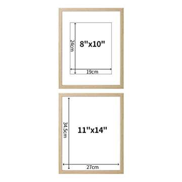 Afuly 11x14 Picture Frame with Mat for 8x10 Picture Natural Wood Photo Frame Picture Frames Collage Set for Modern Home Gallery Wall Hang Desk Decor Display Beige, Set of 2
