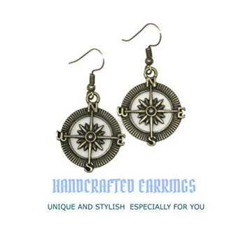 Steampunk Nautical Pirate Compass Earrings - Handcrafted Style