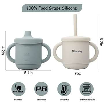 Dilovely Silicone Sippy Cup for Toddler, Transition Straw Cups for baby 12 months +, Unbreakable Kid...