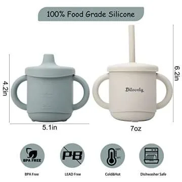 Dilovely Silicone Sippy Cup for Toddler, Transition Straw Cups for baby 12 months +, Unbreakable Kid...