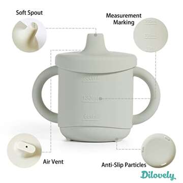 Dilovely Silicone Sippy Cup for Toddler, Transition Straw Cups for baby 12 months +, Unbreakable Kids Cups 3 in 1, 2 Pack Dishwasher & Microwave Safe, BPA Free 7oz Green