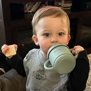 Dilovely Silicone Sippy Cup for Toddler, Transition Straw Cups for baby 12 months +, Unbreakable Kids Cups 3 in 1, 2 Pack Dishwasher & Microwave Safe, BPA Free 7oz Green