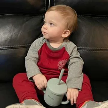 Dilovely Silicone Sippy Cup for Toddler, Transition Straw Cups for baby 12 months +, Unbreakable Kids Cups 3 in 1, 2 Pack Dishwasher & Microwave Safe, BPA Free 7oz Green