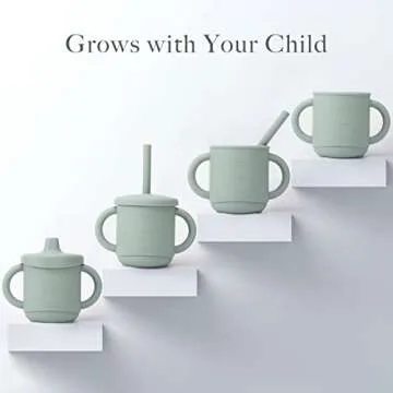 Dilovely Silicone Sippy Cup for Toddler, Transition Straw Cups for baby 12 months +, Unbreakable Kids Cups 3 in 1, 2 Pack Dishwasher & Microwave Safe, BPA Free 7oz Green
