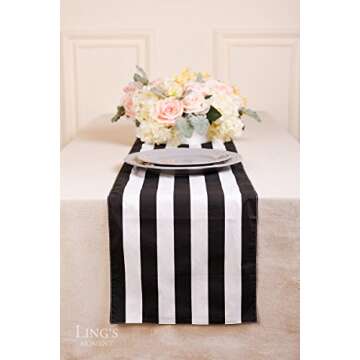 Ling's Moment Classic Black and White Striped Table Runner 12 x 72 Inches, 100% Cotton Machine Washable Colorfast