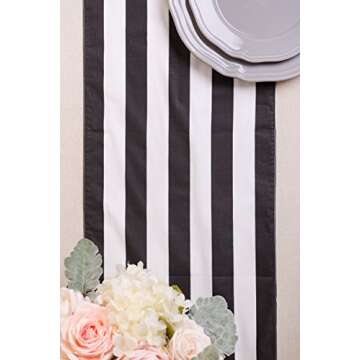 Ling's Moment Classic Black and White Striped Table Runner 12 x 72 Inches, 100% Cotton Machine Washable Colorfast
