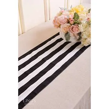 Ling's Moment Classic Black and White Striped Table Runner 12 x 72 Inches, 100% Cotton Machine Washable Colorfast