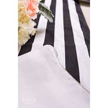 Ling's Moment Classic Black and White Striped Table Runner 12 x 72 Inches, 100% Cotton Machine Washable Colorfast