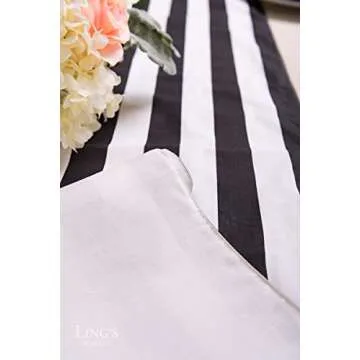 Ling's Moment Classic Black and White Striped Table Runner 12 x 72 Inches, 100% Cotton Machine Washable Colorfast