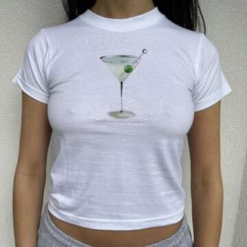 Y2k Graphic Baby Tees for Women Fruit Bow Shirt Crop Top Vintage Aesthetic Teen Girl Clothes 90s Sum...